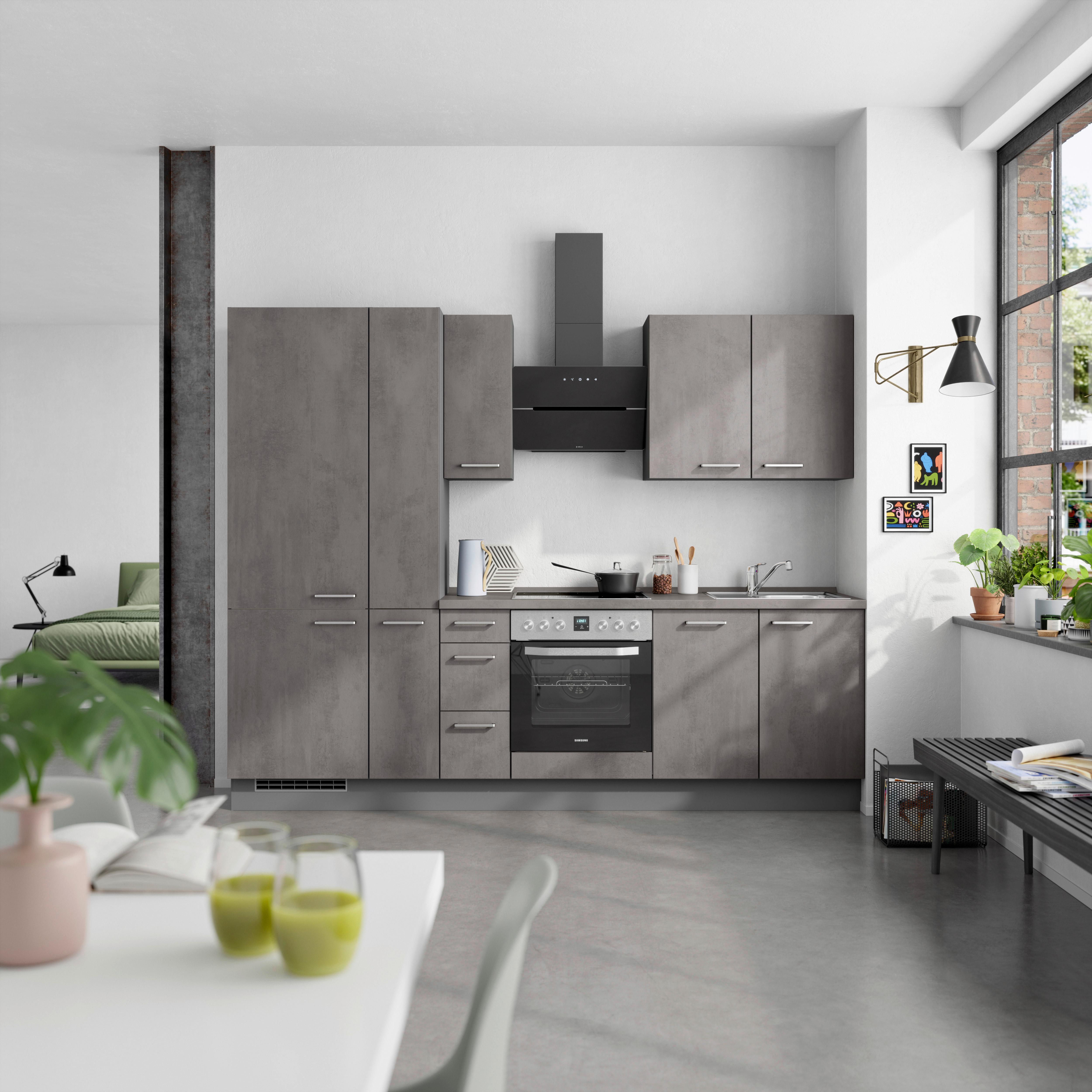 Küchenblock Riva High m. Geräten Schieferfarben - Schieferfarben/Edelstahlfarben, MODERN, Holzwerkstoff/Metall (270cm) - Nobilia