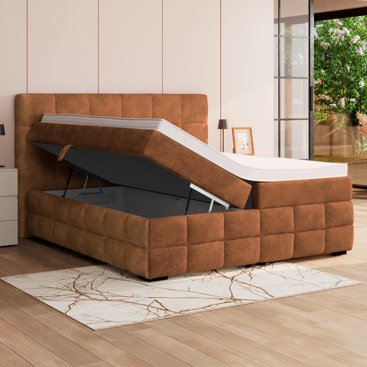 Box Krevet Vega - boje hrđe/zelena, Trend, tekstil/drvo (160/200cm) - Modern Living