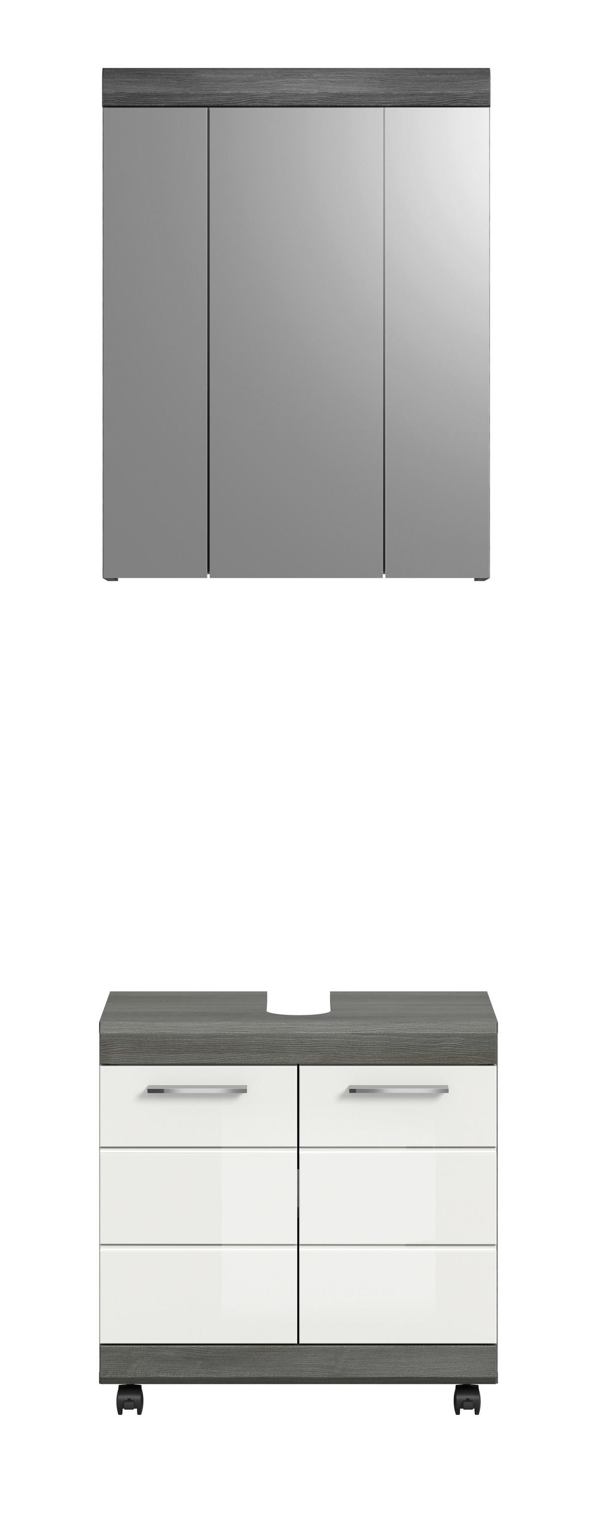 Badezimmer Scout Grau/Weiß Hochglanz 2-teilig - Weiß Hochglanz/Silberfarben, Trend, Glas/Holzwerkstoff (60cm) - MID.YOU