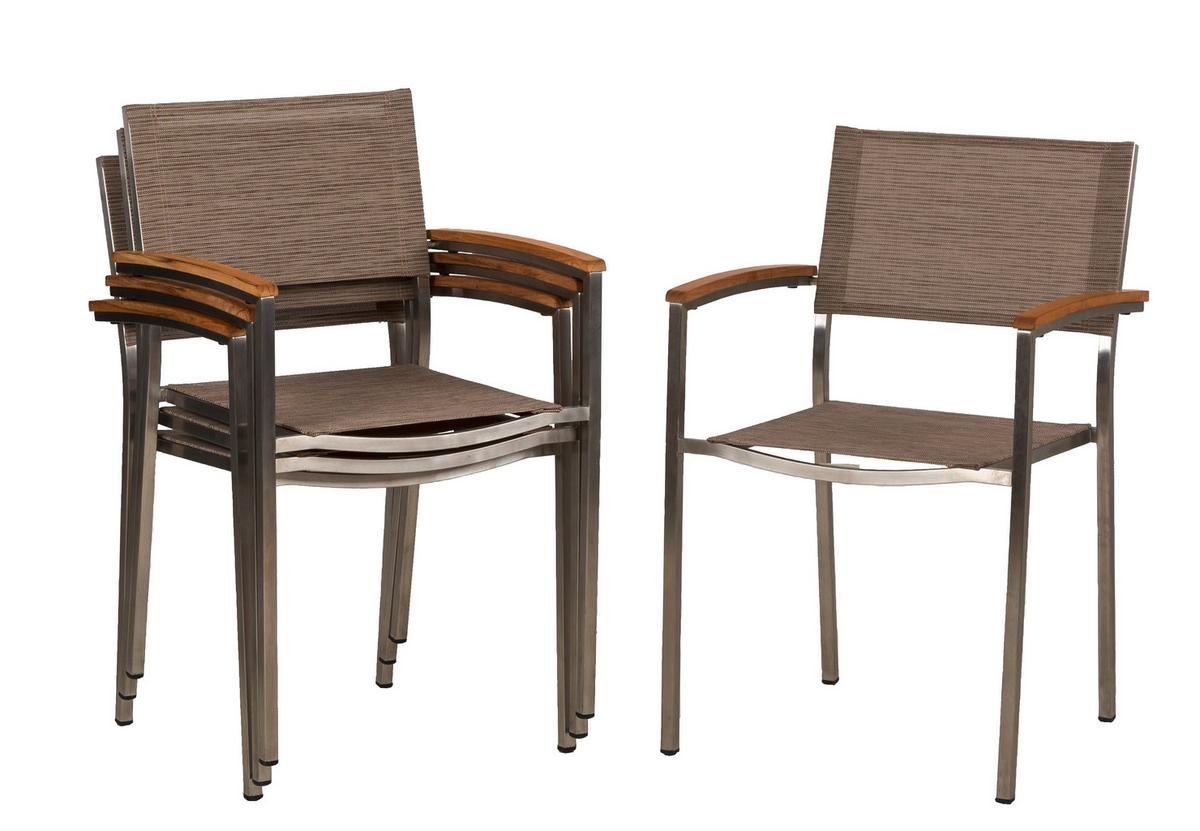 Gartengarnitur 5-tlg. Skye Metall/Textil - Platinfarben/Braun, Basics, Holzwerkstoff/Textil (150/75/90cm) - Gardenson