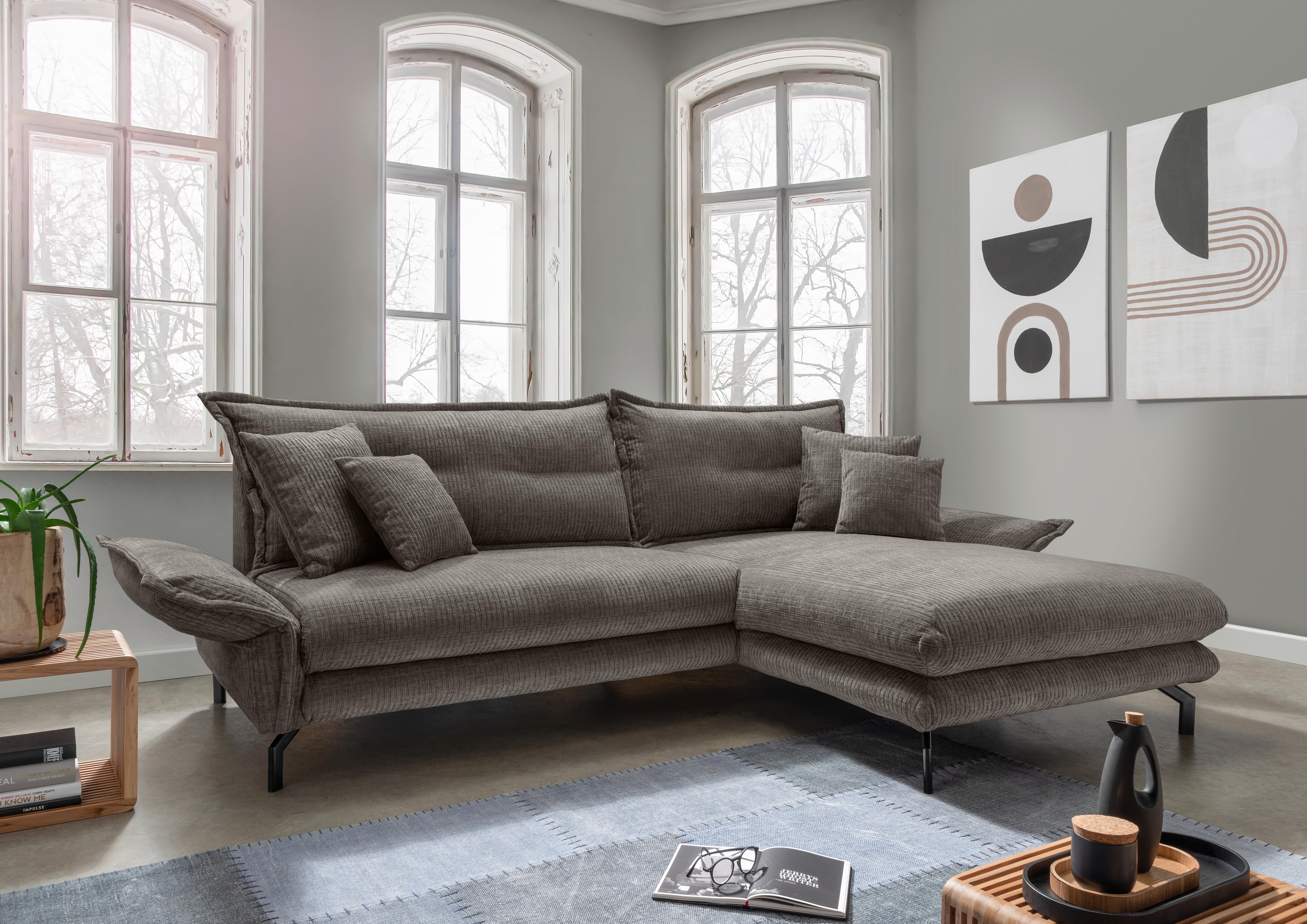 Ecksofa Lava ca. 255x180 cm Graubraun - Graubraun/Schwarz, Design, Textil/Metall (255/180cm) - Livetastic