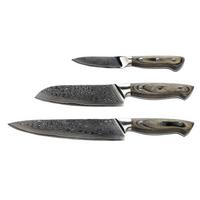 Messerset Damast, 3-teilig - Silberfarben/Grau, Holzwerkstoff/Metall (36,2/3,2/17,4cm) - Premium Living