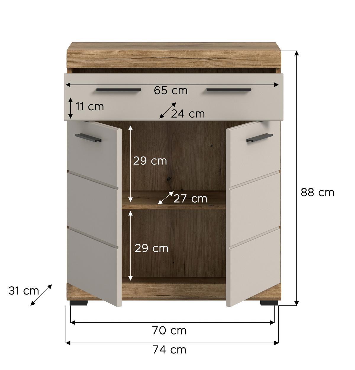 Midischrank Scout ca. 74x88x31 cm Kaschmir - Kaschmir/Schwarz, MODERN, Holzwerkstoff/Kunststoff (74/88/31cm) - MID.YOU