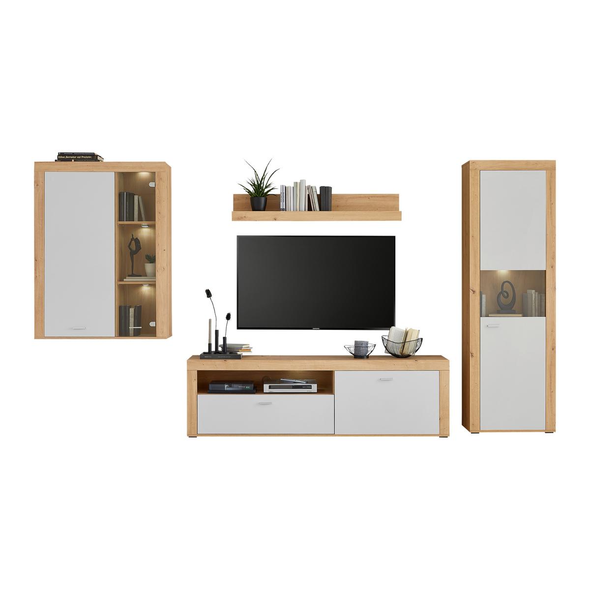 Comodă înaltă CANBERRA - Modern, sticlă/material pe bază de lemn (90/123,1/34,8cm) - Modern Living