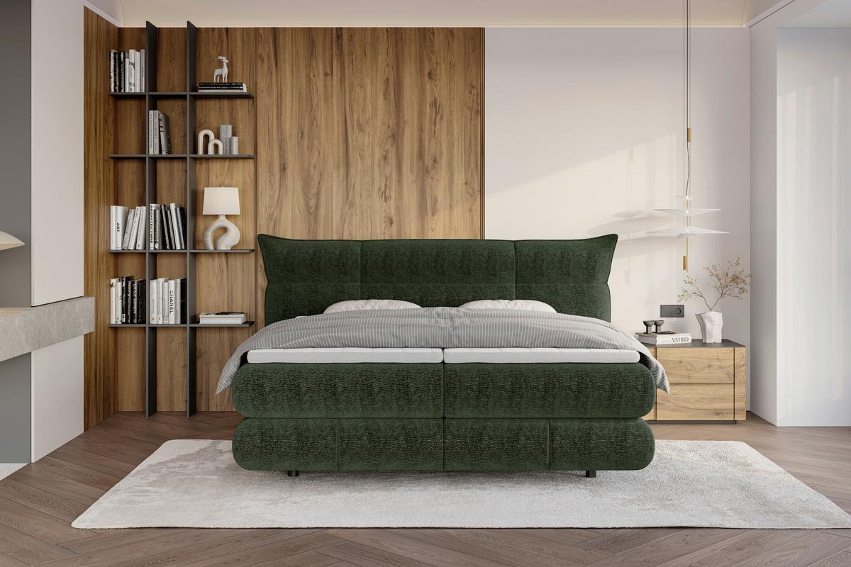 Boxspringbett Auris Grün ca. 180x200cm - Schwarz/Grün, KONVENTIONELL, Kunststoff/Textil (180/200cm) - Sembella