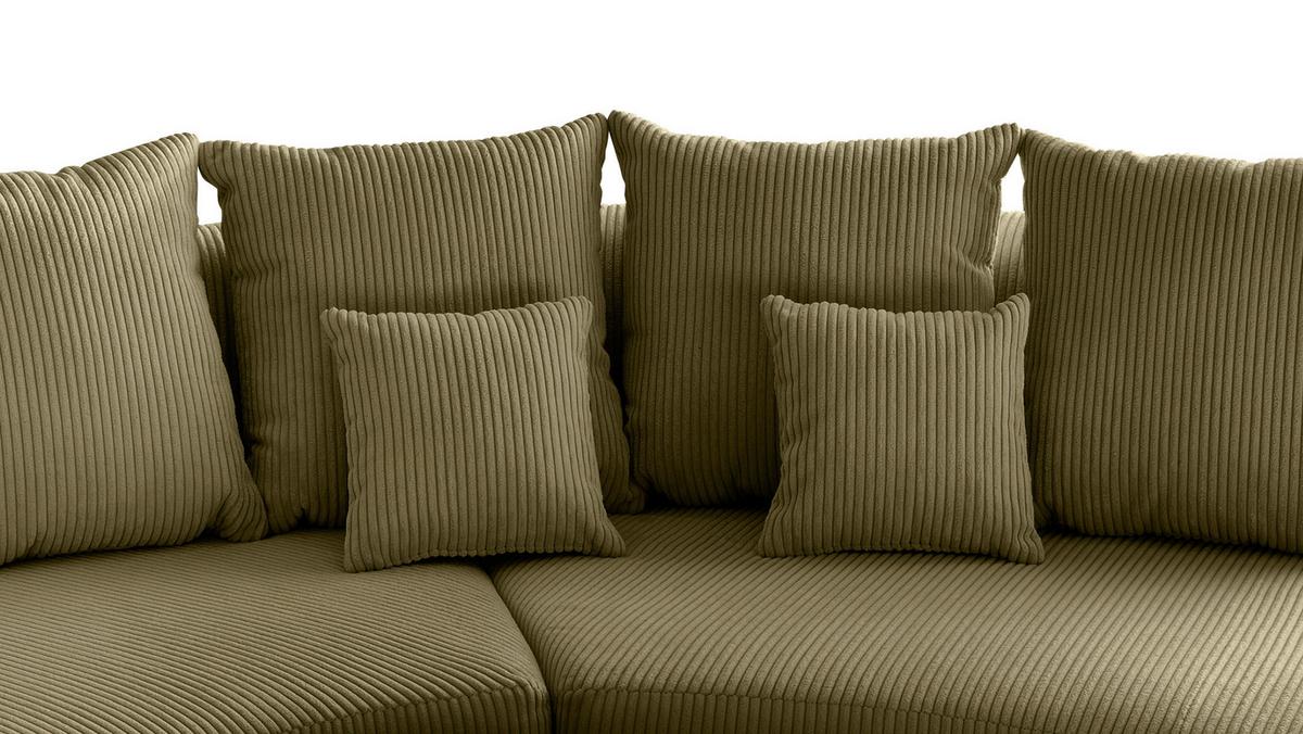 Wohnlandschaft Limoncello m. Hocker ca. 300x160cm Olivgrün - Schwarz/Olivgrün, Design, Kunststoff/Textil (300/160cm) - Livetastic