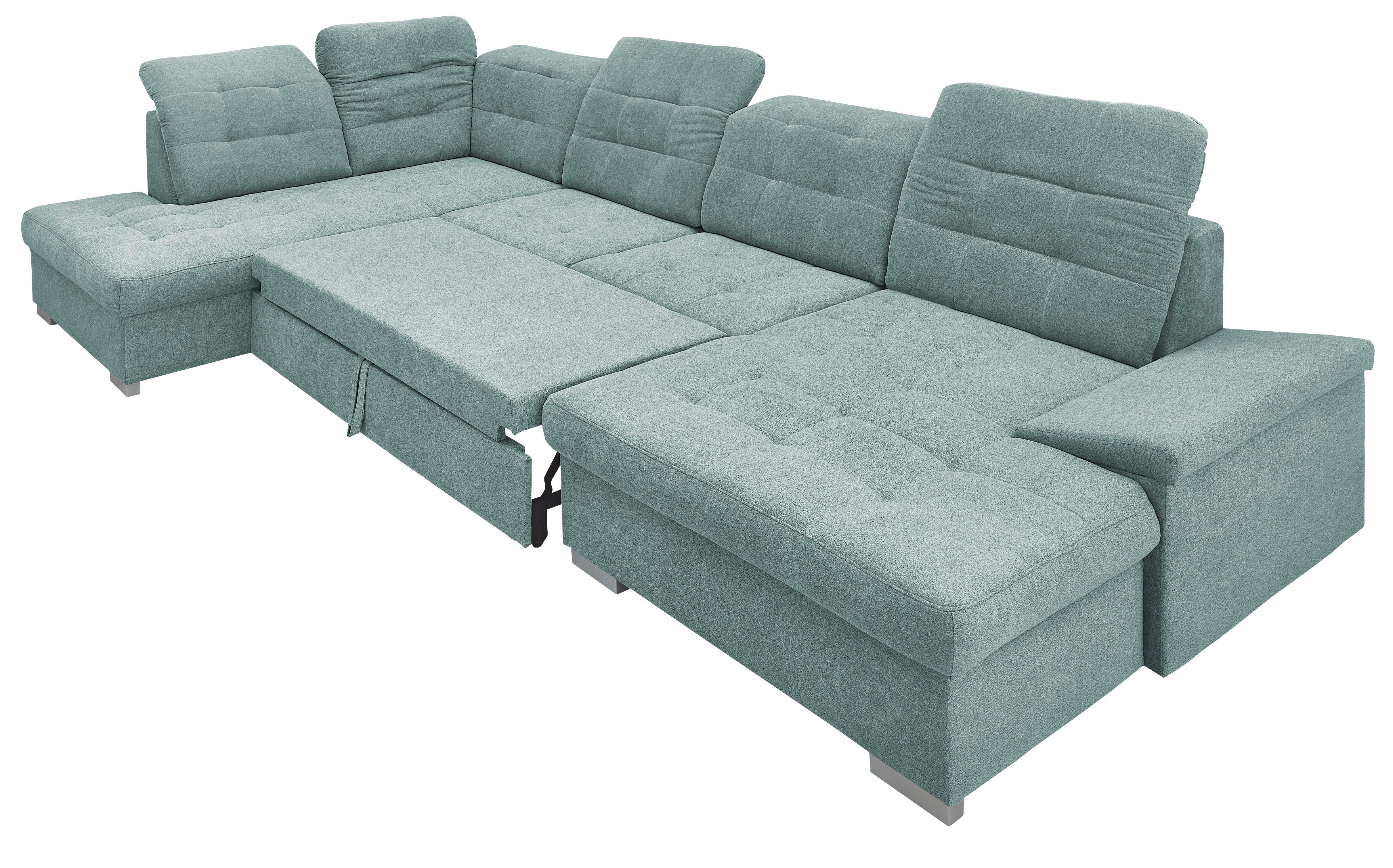 Wohnlandschaft Zira Mintgrün Nylon/Mikrofaser - Chromfarben/Mintgrün, Design, Kunststoff/Textil (212/330/169cm) - Livetastic