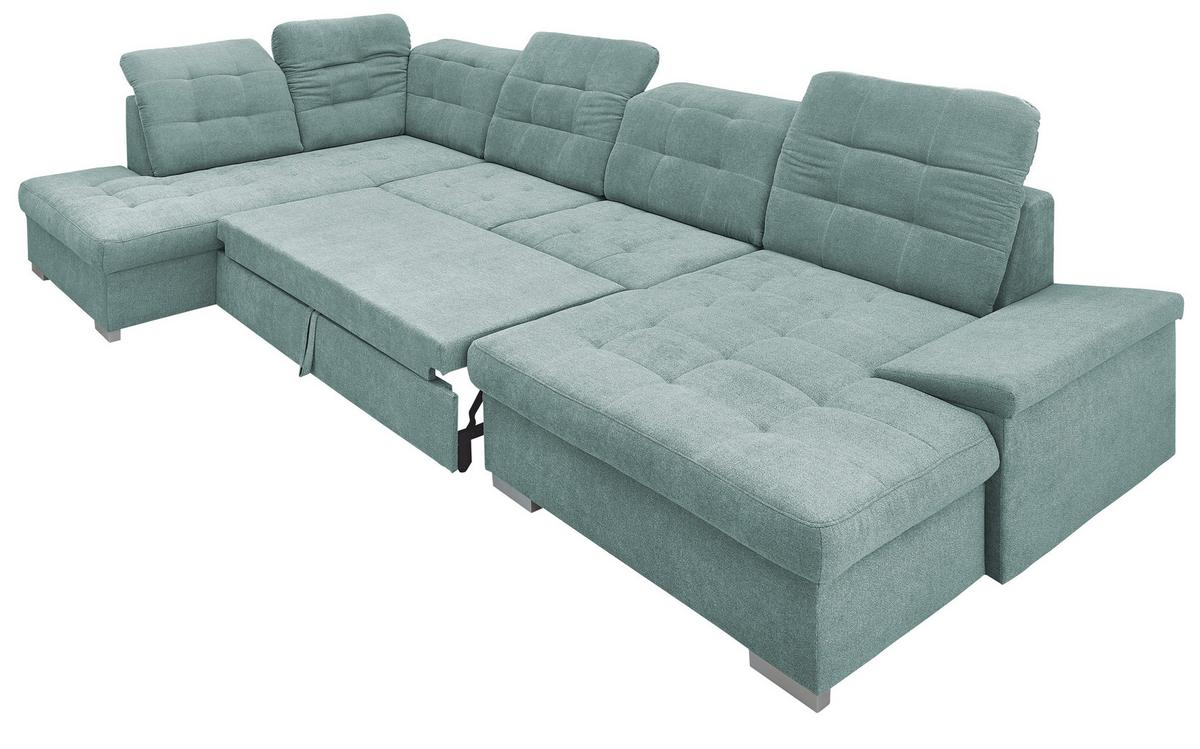 Wohnlandschaft Zira Mintgrün Nylon/Mikrofaser - Chromfarben/Mintgrün, Design, Kunststoff/Textil (212/330/169cm) - Livetastic