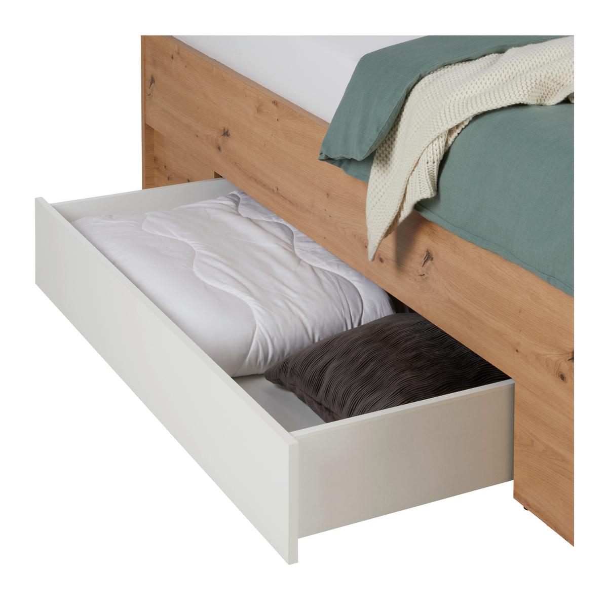 Stauraumbett in Weiß/Eiche Artisan - Weiß/Eiche Artisan, KONVENTIONELL, Holzwerkstoff (140/200cm) - Mömax
