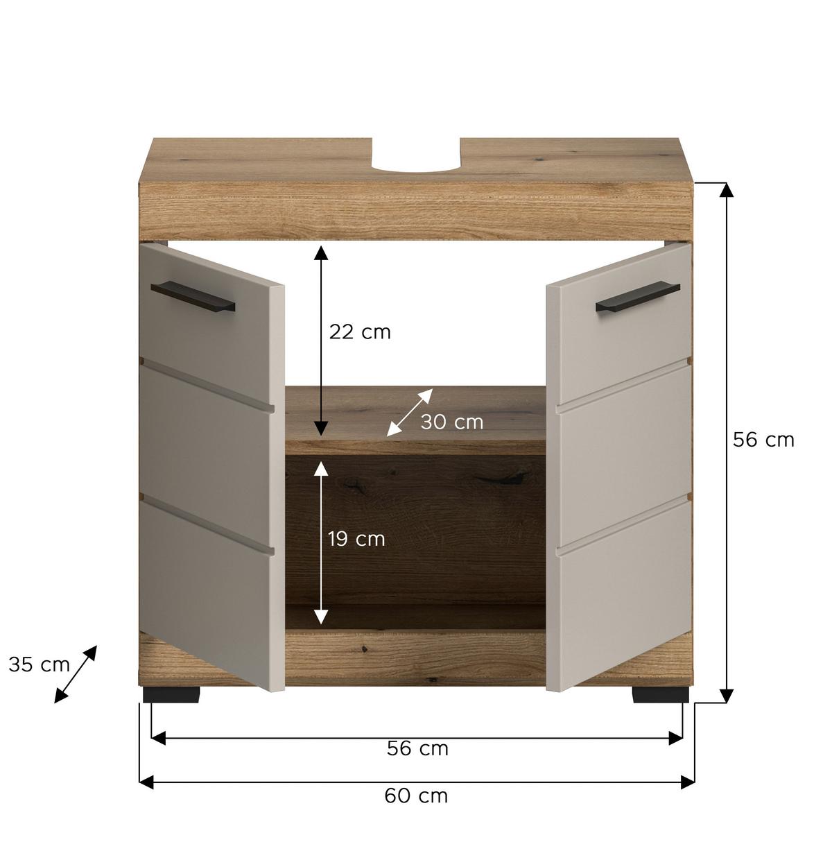 Waschbeckenunterschrank Scout ca. 60x56x34 cm Kaschmir - Kaschmir/Schwarz, MODERN, Holzwerkstoff/Kunststoff (60/56/34cm) - MID.YOU