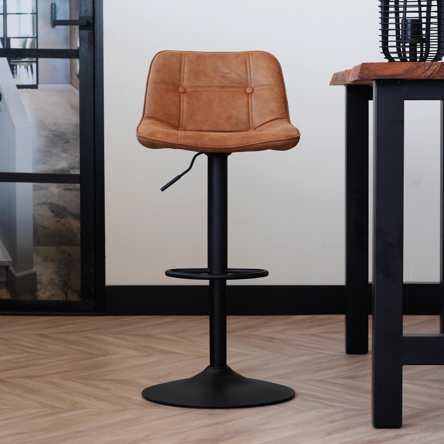 Barhocker-Set Ezra ca. 49x87 cm 2er-Set Cognac - Cognac/Schwarz, LIFESTYLE, Textil/Metall (49/87/43cm) - MID.YOU