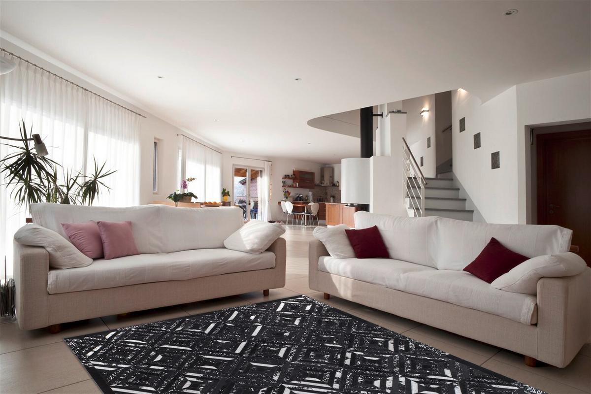 FLACHWEBETEPPICH SPARK 410 SCHWARZ / SILBER - Silberfarben/Schwarz, Basics, Leder (120/170cm) - Kayoom