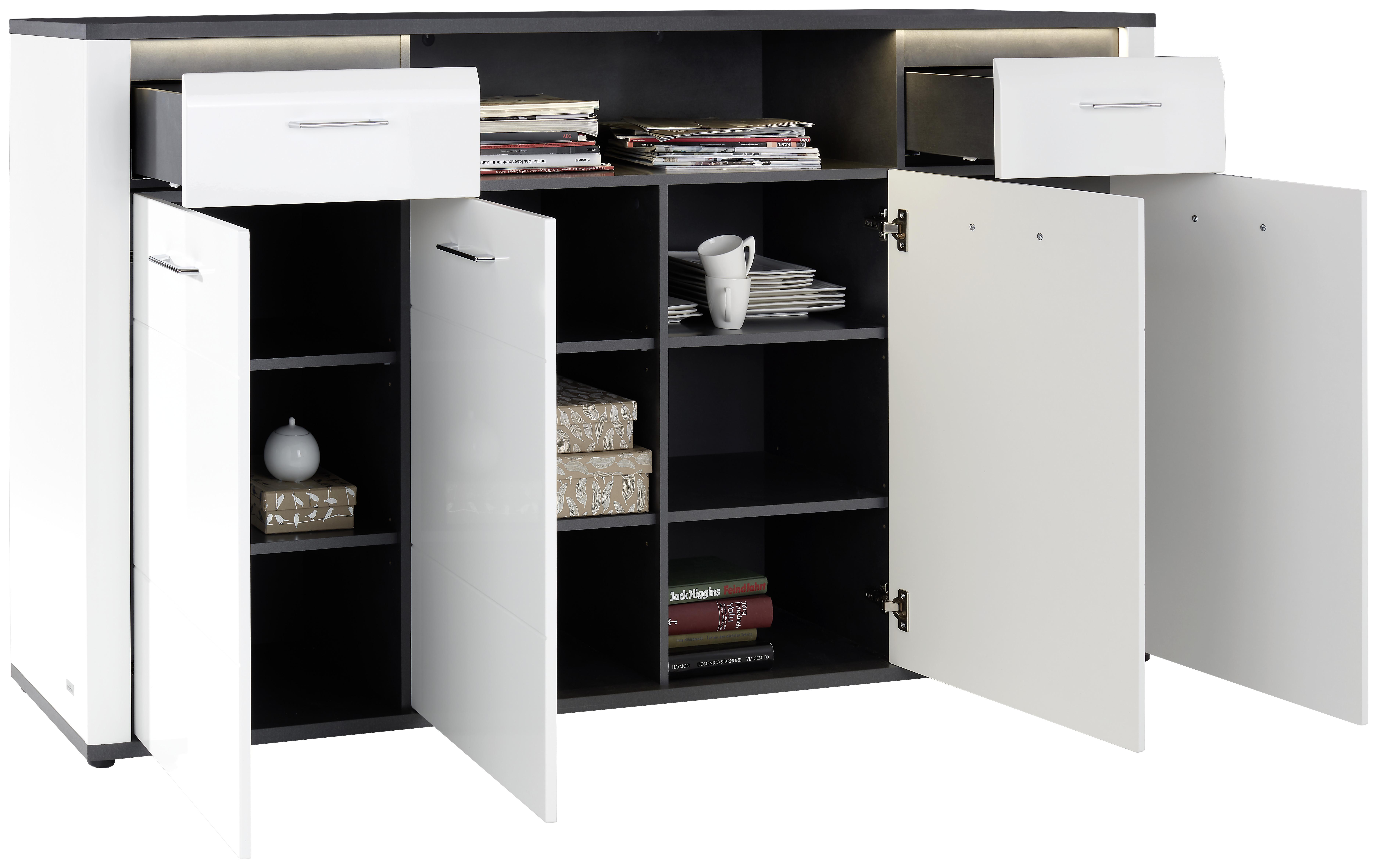 Comodă înaltă Alassio - alb/grafit, Modern, material pe bază de lemn (203,6/104/40,5cm) - Mömax