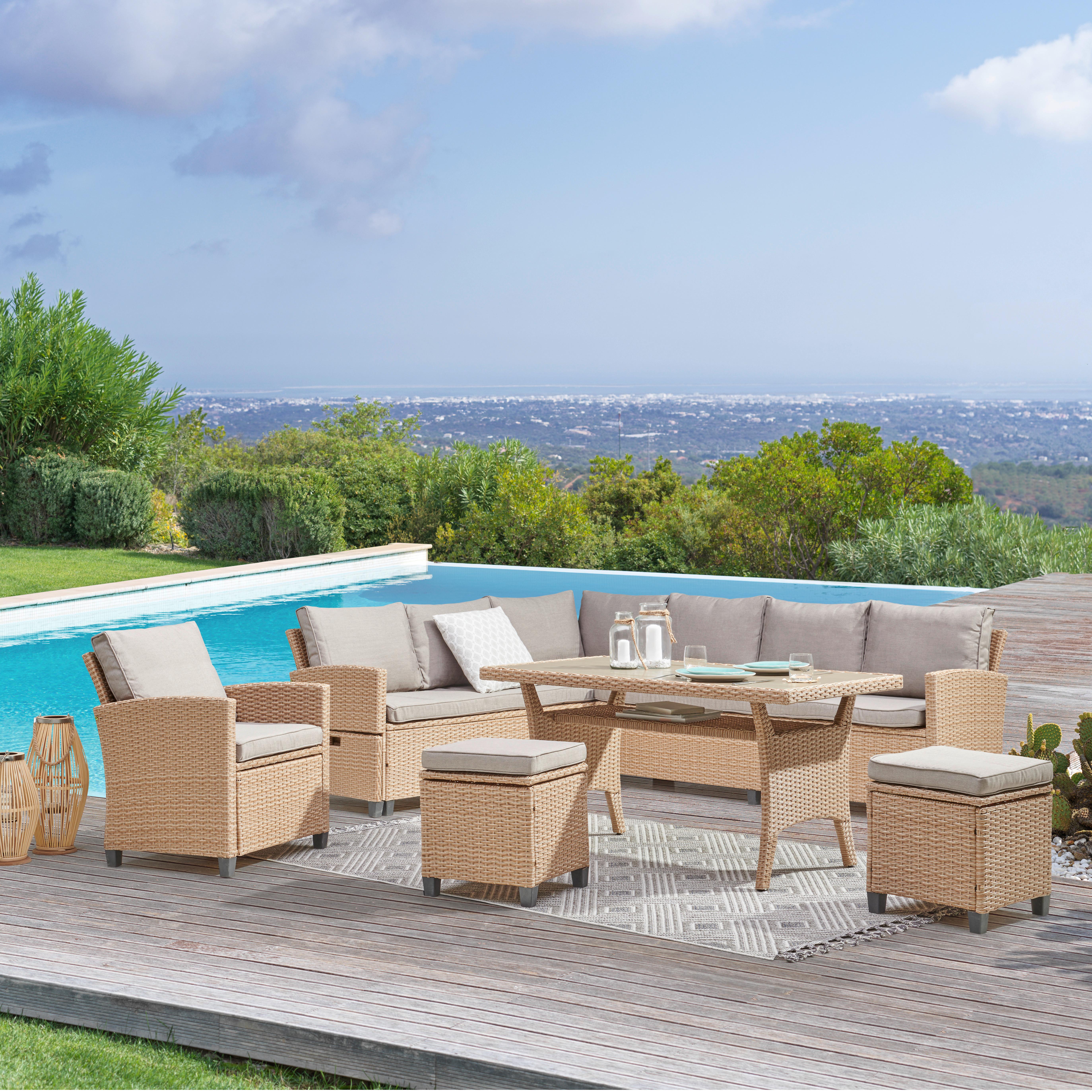 Lounge Garnitura Porto-multi, Svetlo Rjava, 6-Delni Set - svetlo rjava/siva, Moderno, umetna masa/tekstil (190/237cm) - Beldano