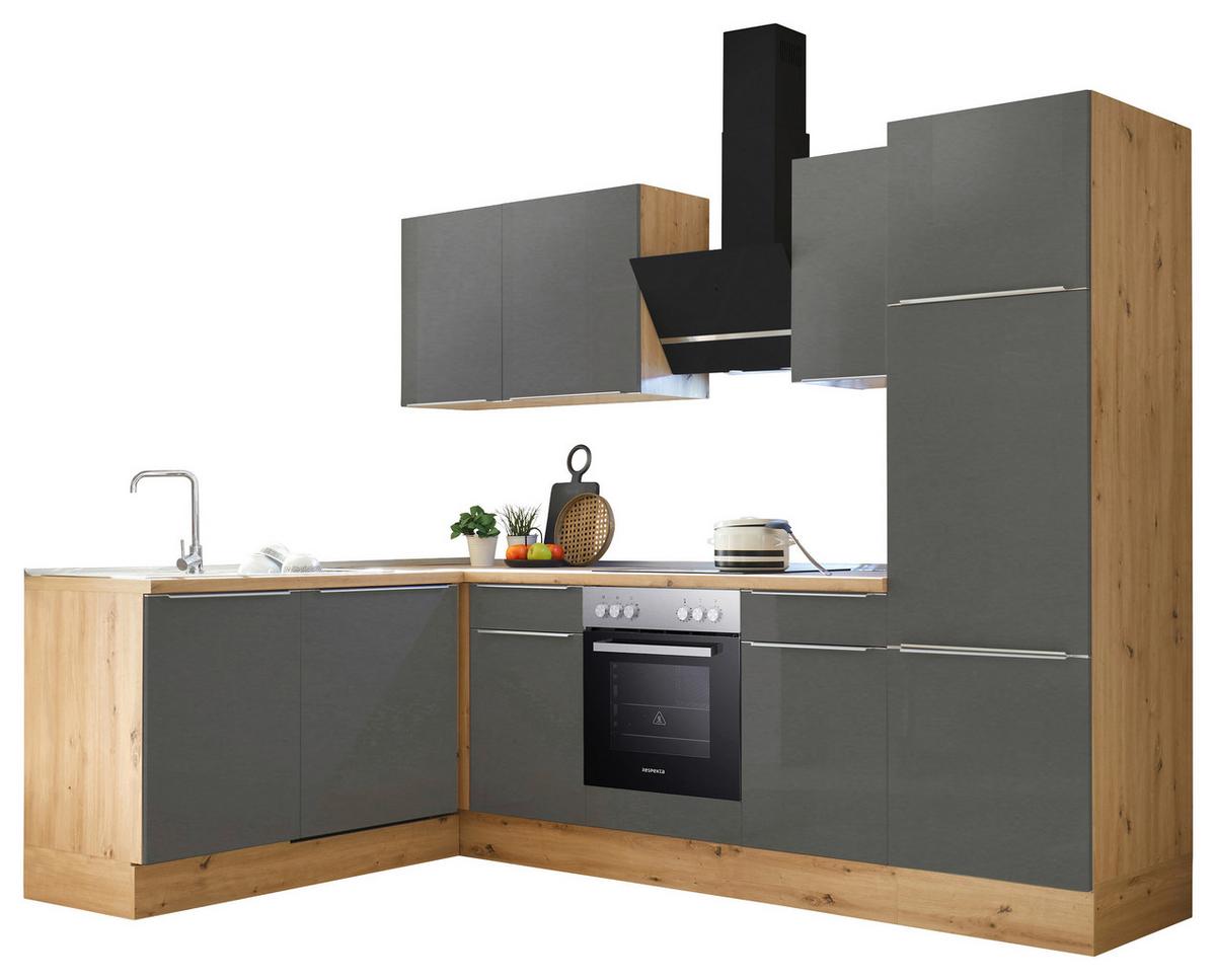 Eckküche Marleen mit Geräten Grau/Eiche ca. 280x170 cm - Anthrazit/Alufarben, LIFESTYLE, Holzwerkstoff/Kunststoff (280/170cm) - Respekta