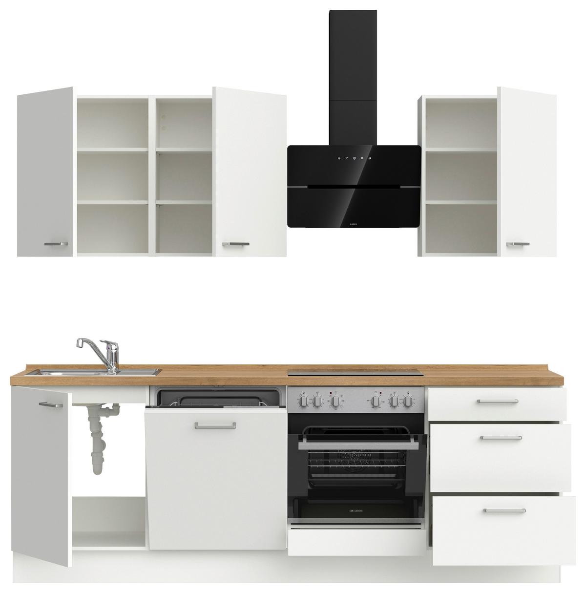Küchenleerblock Touch High o. Geräte Weiß - Edelstahlfarben/Eichefarben, MODERN, Holzwerkstoff/Metall (240cm) - Nobilia