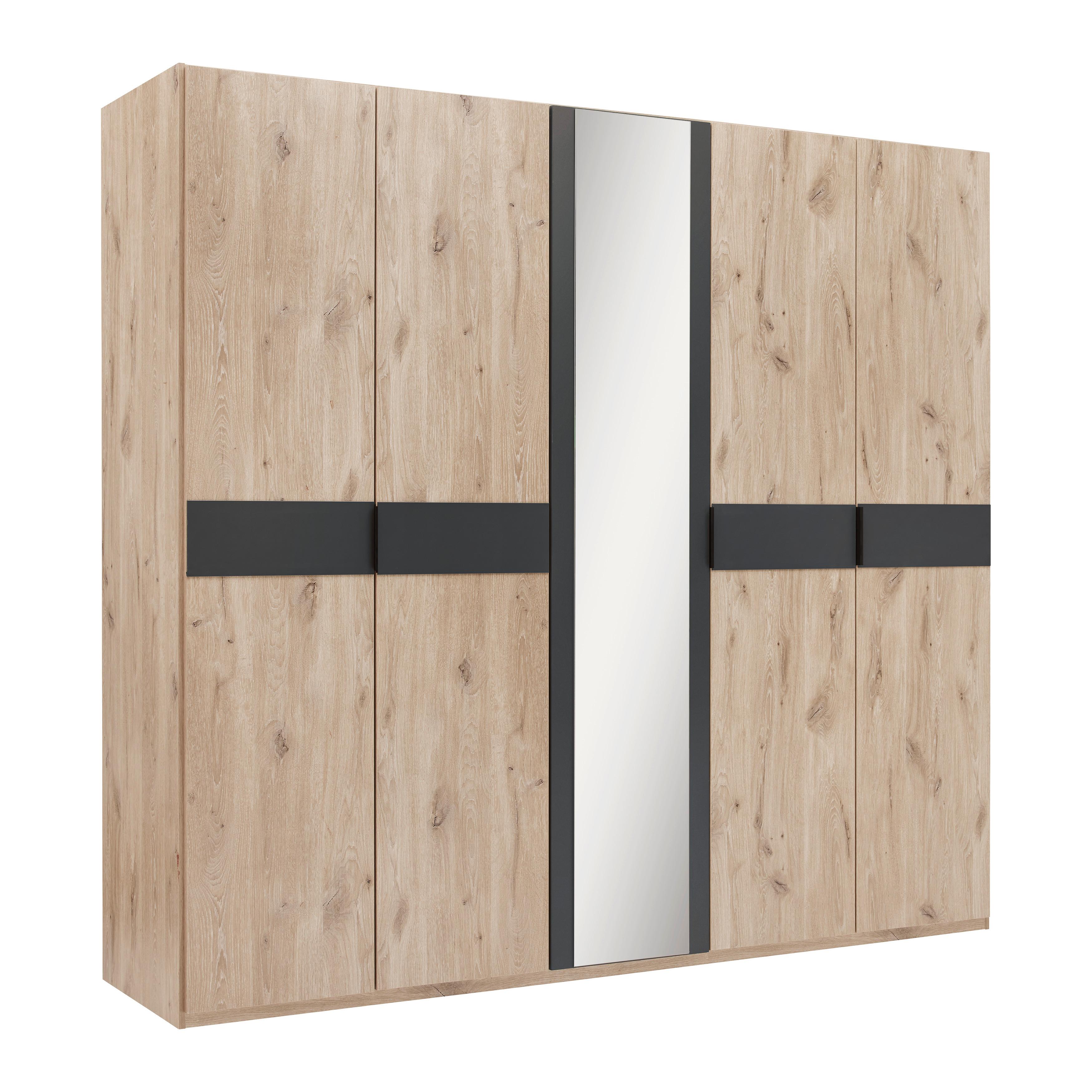 Drehtürenschrank Bergamo Graphit/Eichefarben - Eichefarben/Schwarz, KONVENTIONELL, Holzwerkstoff/Metall (225/208/58cm) - Based