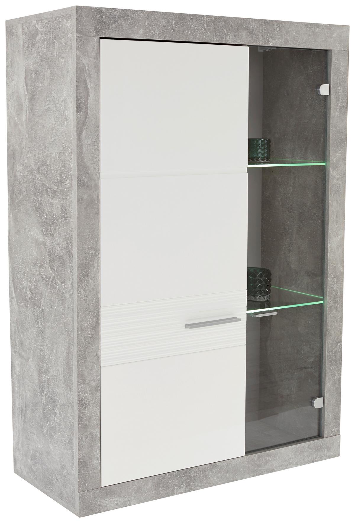 Vitrină Malta - alb/gri, Modern, material pe bază de lemn (96/132/35cm) - Modern Living