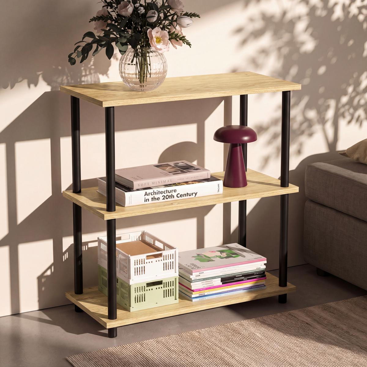 Polica Timilli - prirodna boja/crna, Moderno, metal/pločasti materijal (60/76/30cm) - Modern Living