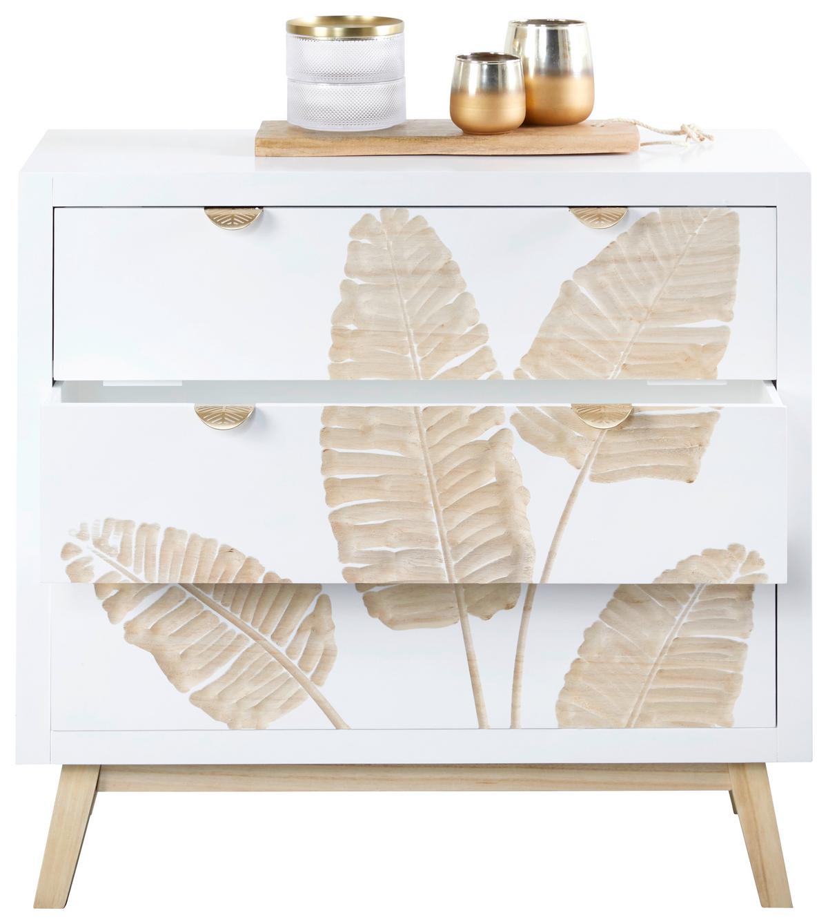 Komoda Leafs - bijela/prirodne boje, Lifestyle, drvni materijal/metal (80/76/34cm) - Premium Living