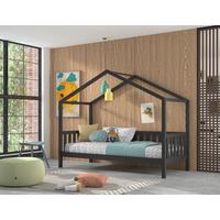 Hausbett DALLAS Anthrazit ca. 90x200 cm Echtholz - Anthrazit/Naturfarben, ROMANTIK / LANDHAUS, Holz (90/200cm) - Vipack