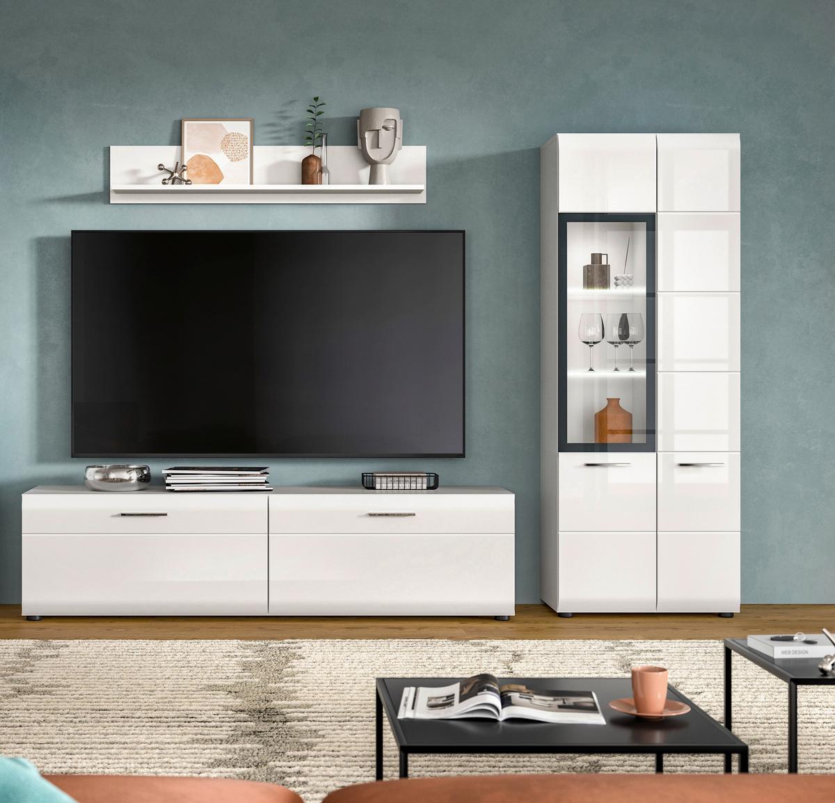 Dnevni Regal Ice, Bela Visok Sijaj, 3-Delni - srebrne barve/črna, Design, umetna masa/steklo (235/160/41cm) - Livetastic