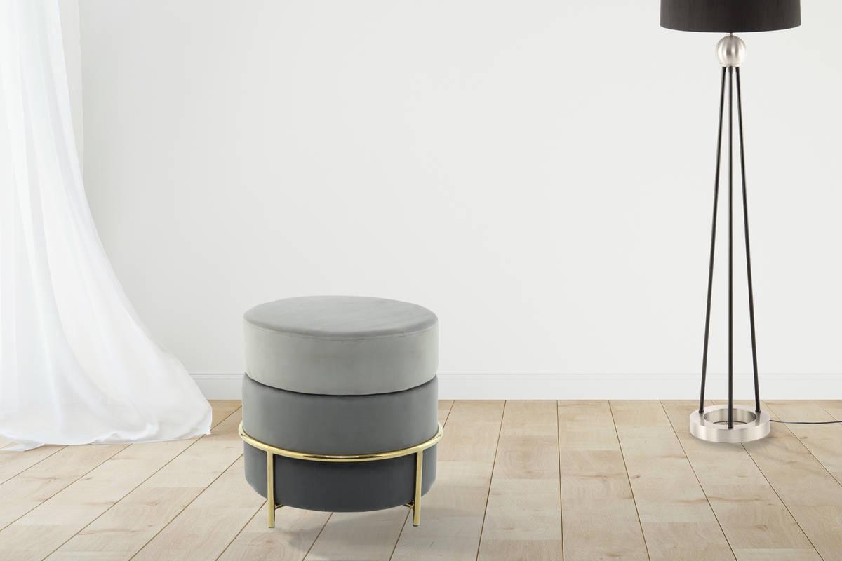 HOCKER Hocker mit Samt-Bezug in Grau - Goldfarben/Grau, Basics, Holzwerkstoff/Textil (48,5/46/48,5cm) - Kayoom