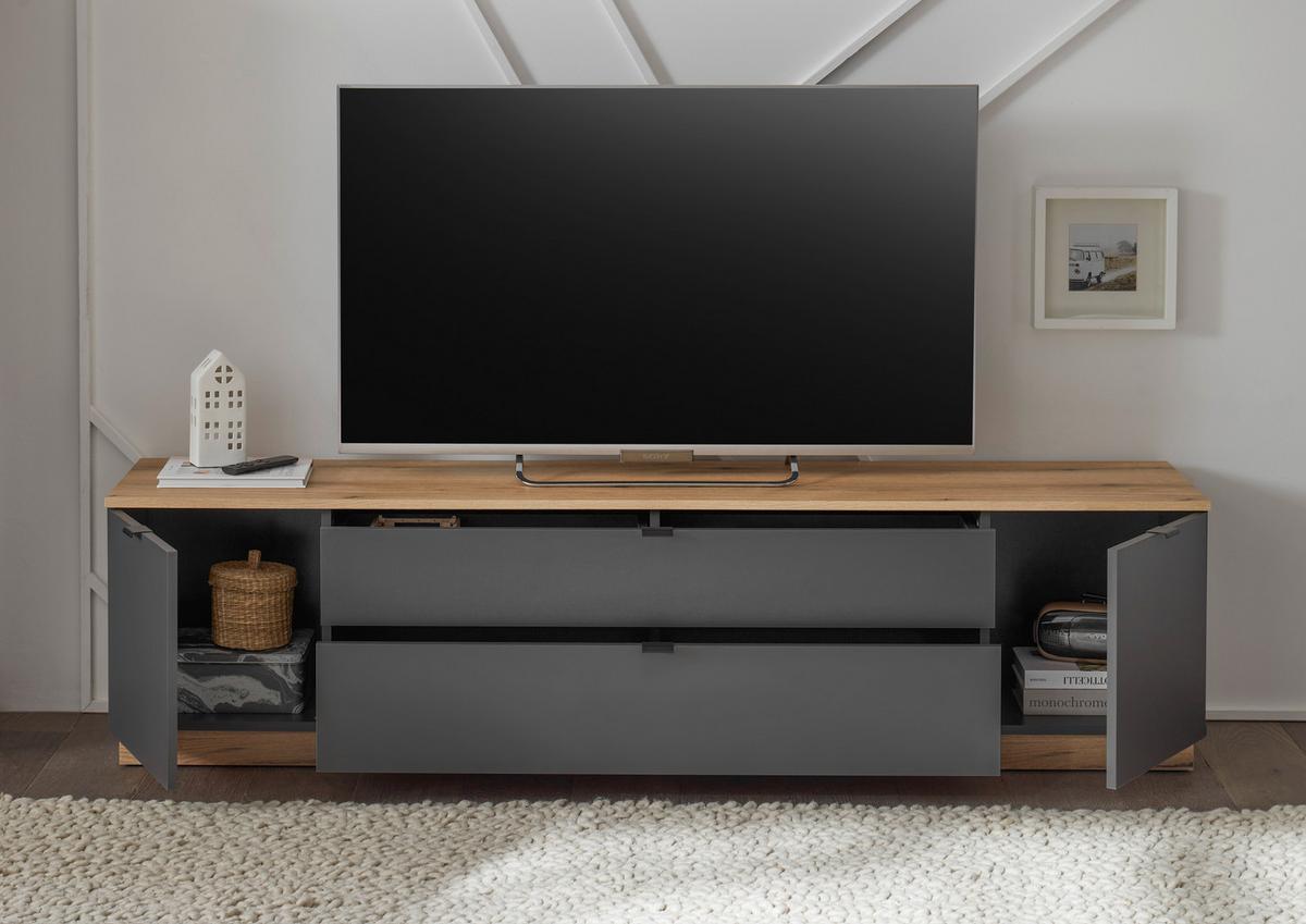 Tv-element Vince Ii, Antracit, Barva Hrasta - črna/barve hrasta, Trend, umetna masa/leseni material (185/47/38cm) - Livetastic