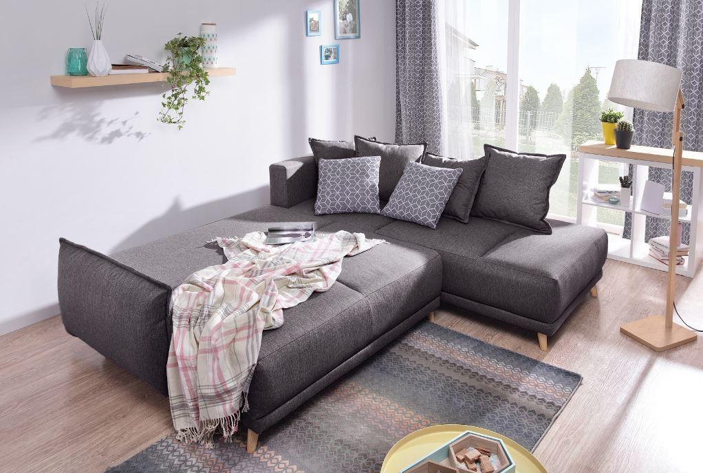 Eckschlafsofa in Dunkelgrau ´LAZY LUKKA´ - Dunkelgrau/Hellgrau, Basics, Holz/Textil (235/190cm) - MID.YOU