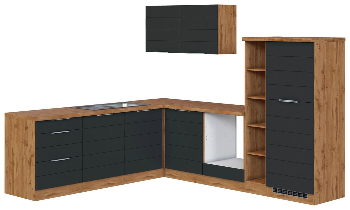 Eckküche Florenz ohne Geräte ca. 240x270 cm Grau/Eiche - Eiche Wotan/Grau, Design, Holzwerkstoff/Metall (240/270cm) - Held