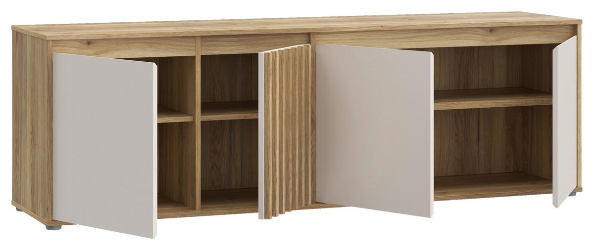 Comodă TV ELISTON - culoare lemn stejar/nisipiu, Natur, plastic/material pe bază de lemn (174,3/56,1/41,5cm) - Modern Living