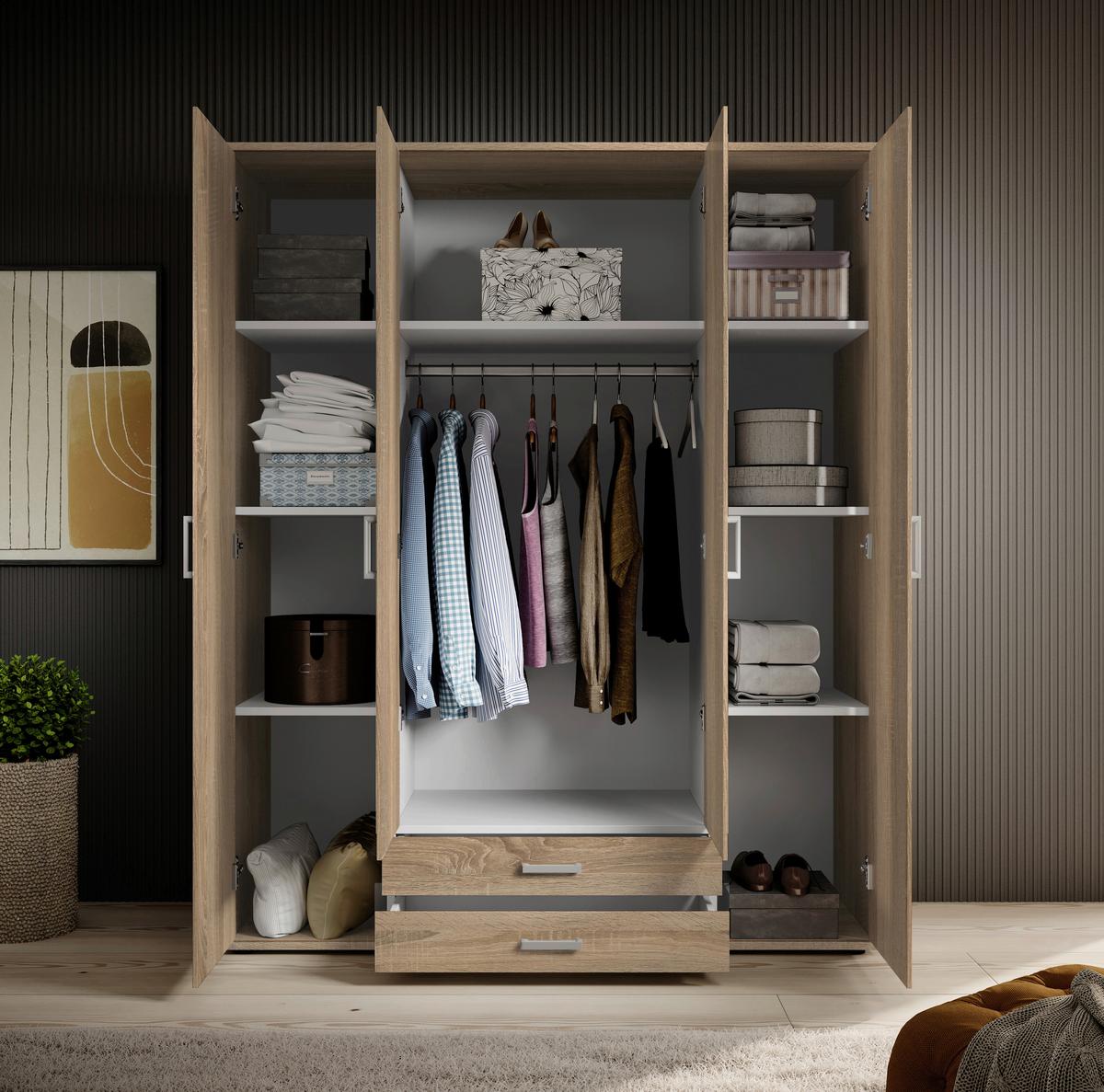 Drehtürenschrank Olli Sonoma Eiche - Alufarben/Sonoma Eiche, Basics, Glas/Holzwerkstoff (160/196/54cm) - Based