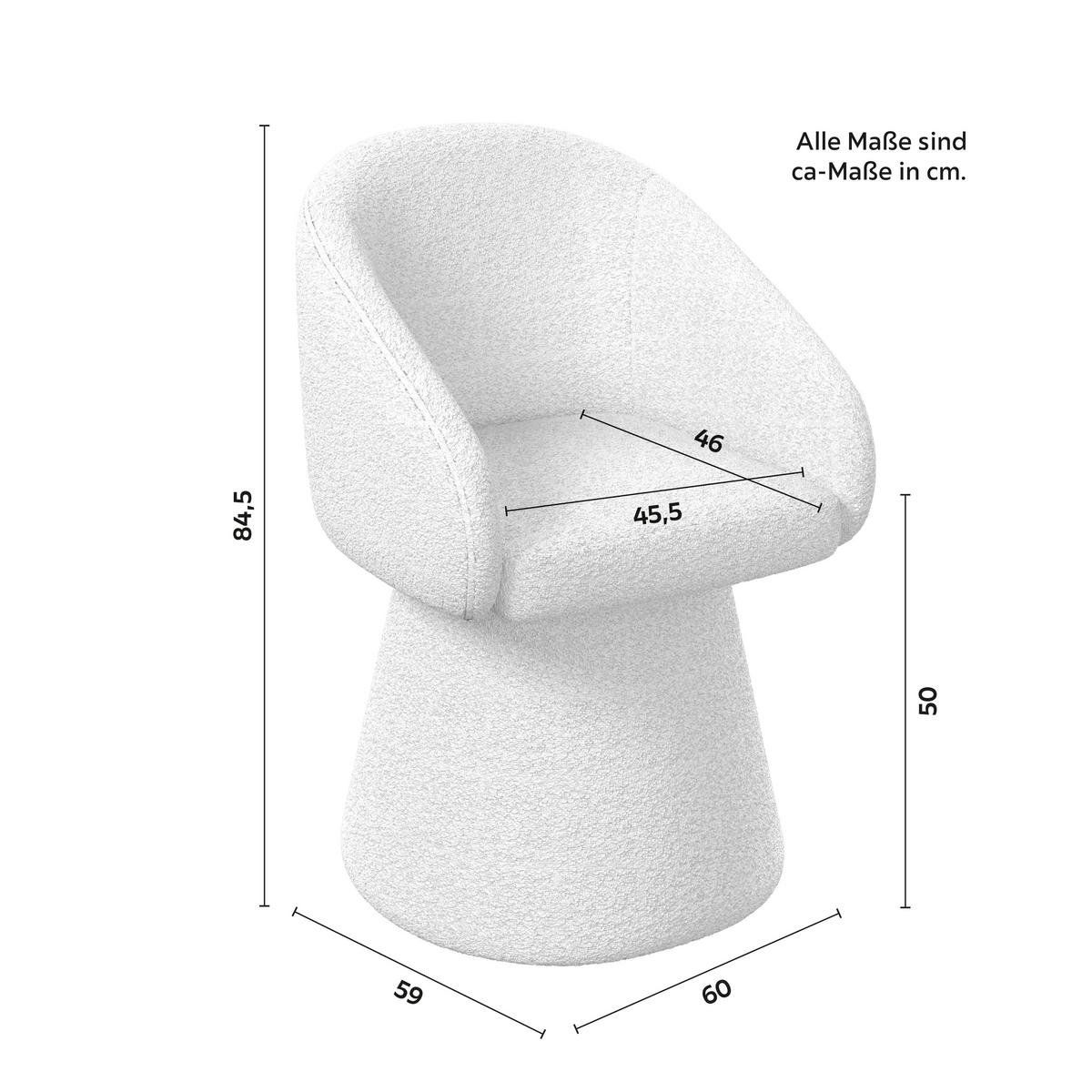 Armlehnstuhl Maia Weiß Chenille Drehbar Gepolstert - Weiß, MODERN, Textil/Metall (60/84,5/59cm) - Bessagi Home