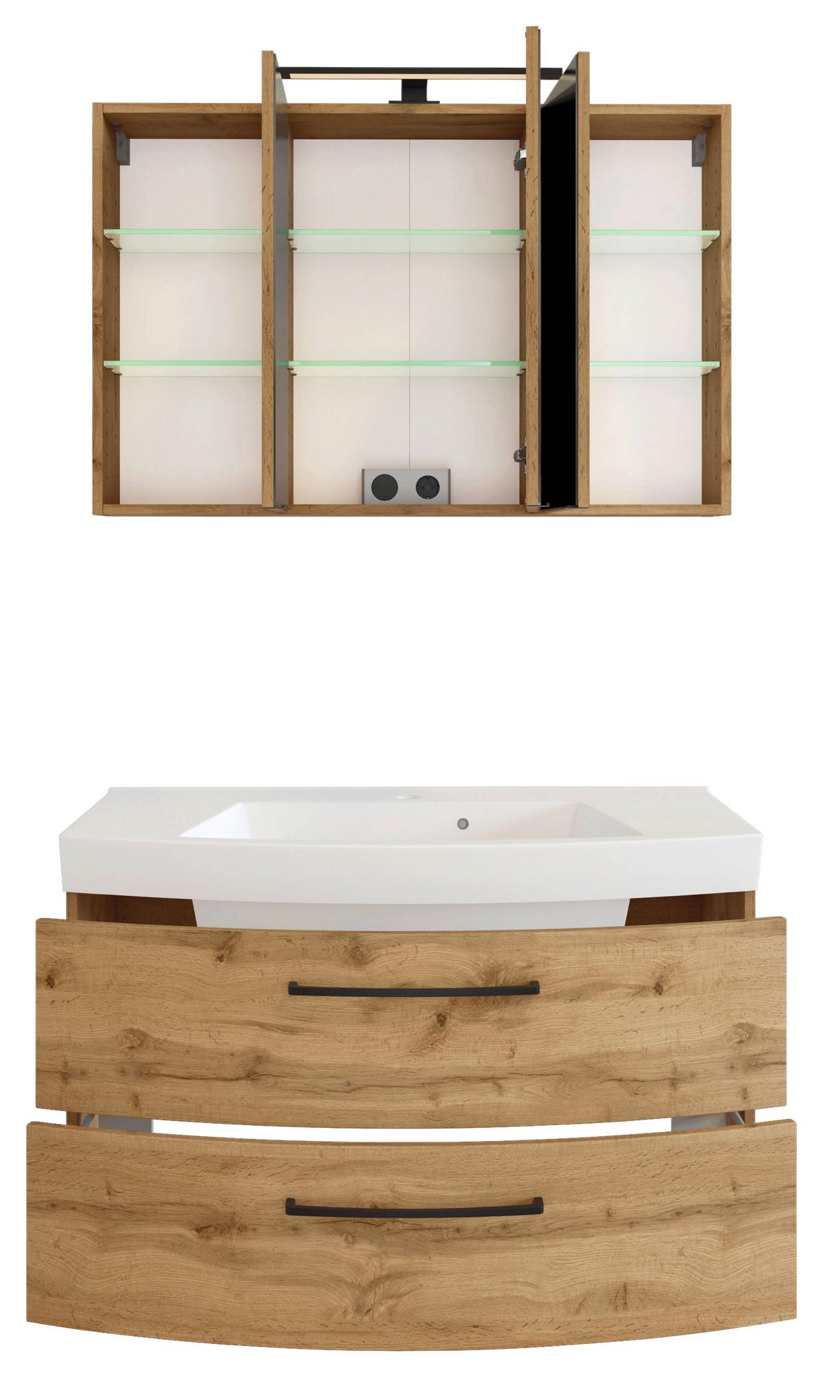 Badezimmer Manchester 2-tlg. ca. 100 cm Weiß - Eichefarben/Weiß, MODERN, Keramik/Holzwerkstoff (100cm) - Held