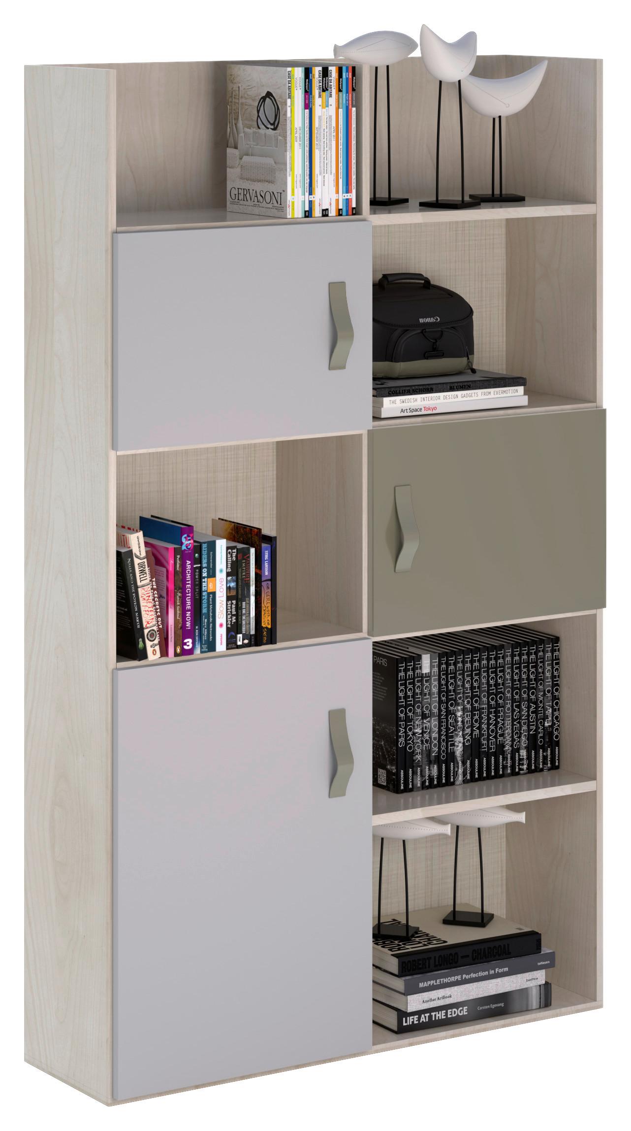 Poličar Sephora - boja srebrnog hrasta/maslinasto zelena, Moderno, drvo/plastika (108/185/31cm) - Modern Living