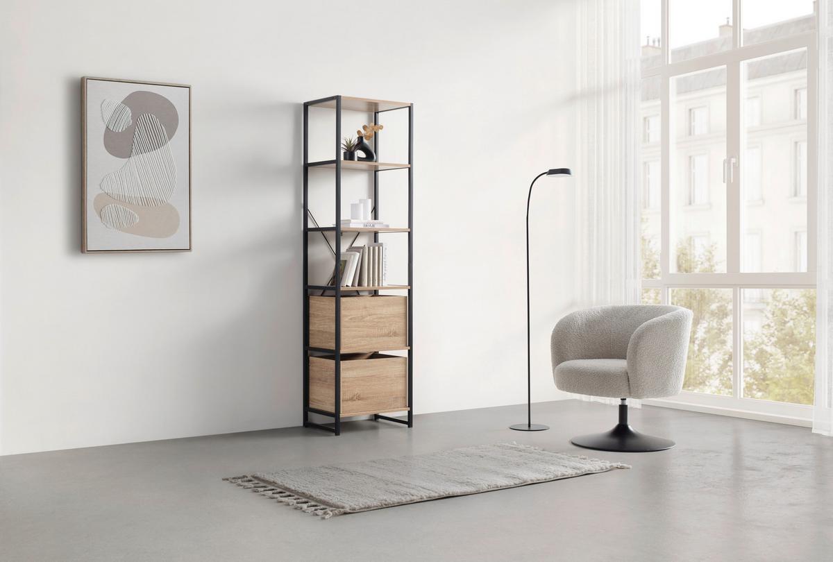 Polc 6 Tölgy Színű Polclappal Bono - fekete/Sonoma tölgy, Modern, faalapú anyag/fém (50/180/35cm) - Mömax