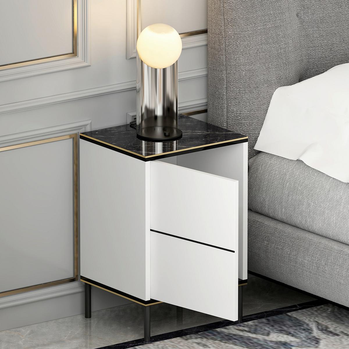 NACHTTISCH IMAJ NACHTTISCH - Weiss/Schwarz, Design, Holzwerkstoff/Metall (40/60/35cm) - Livetastic