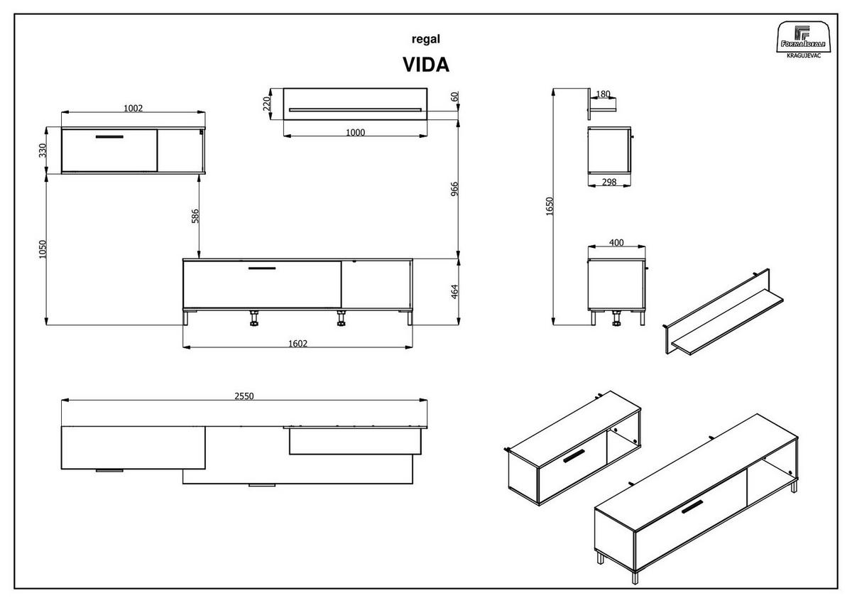 Nappali Összeállítás Vidal - fekete/Artisan tölgy, Basics, műanyag/faalapú anyag (255/165/40cm) - Best Price