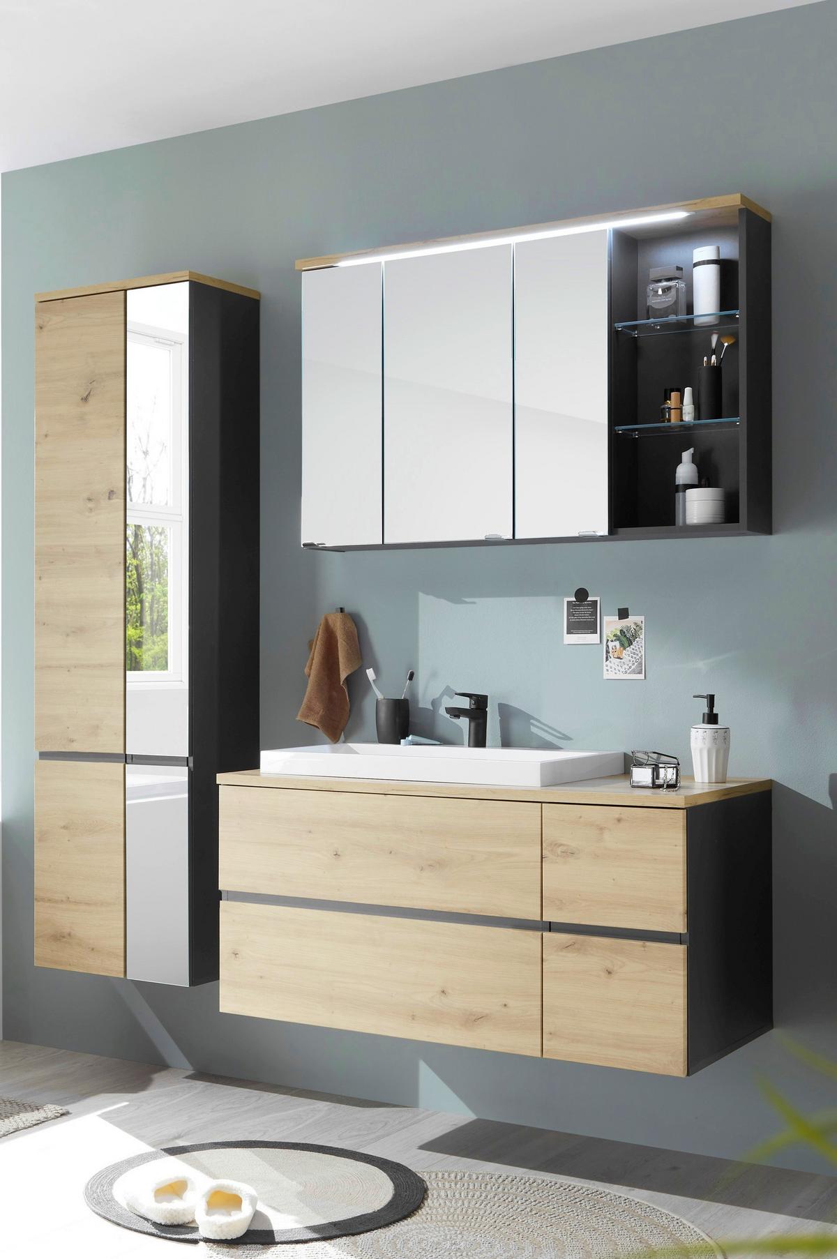 Spiegelschrank Memphis Grau - MODERN, Glas/Holzwerkstoff (110/70/23cm) - Mömax