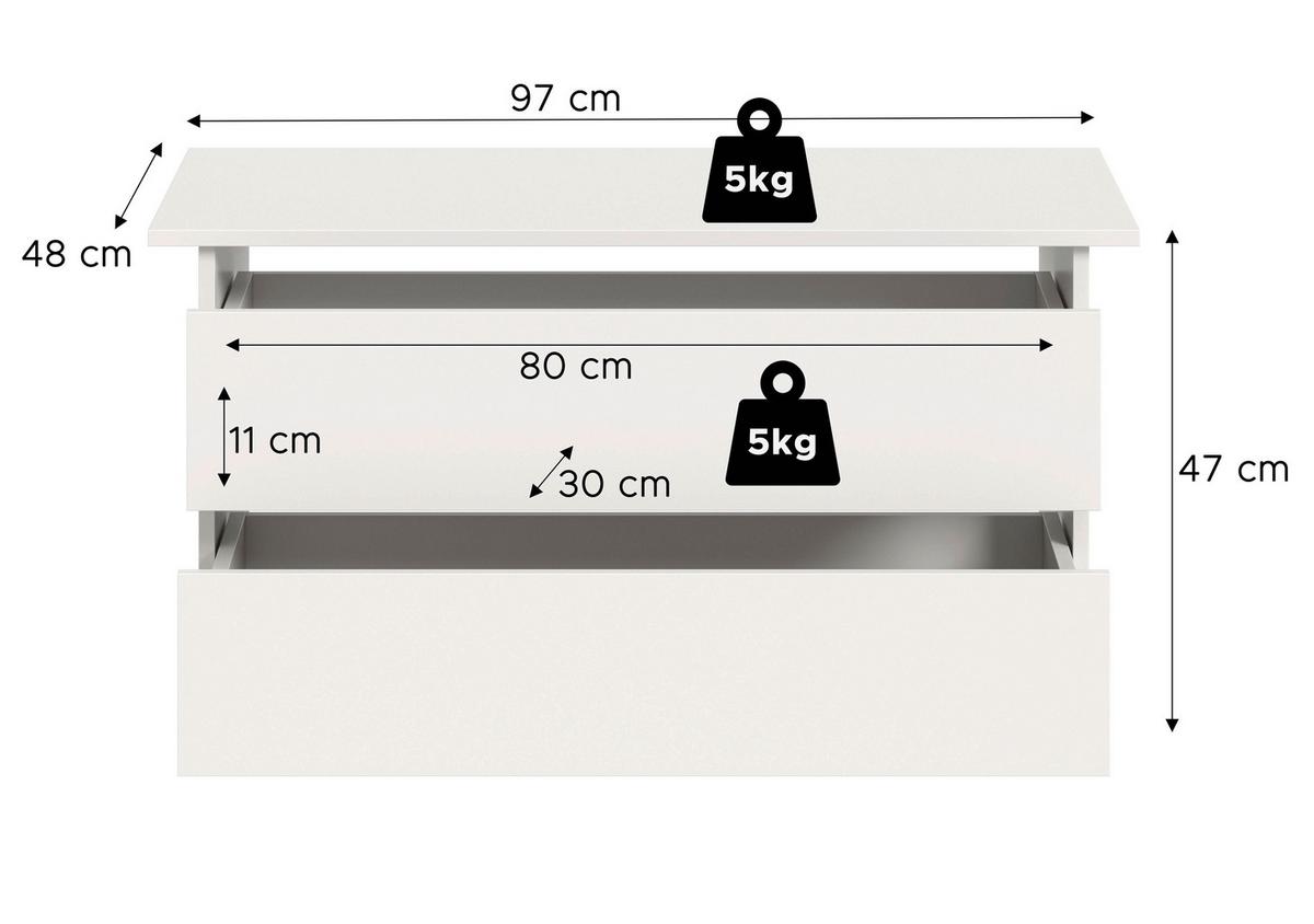Notranji Predali Oakland, Bela - bela, Moderno, leseni material (97/47/48cm) - MID.YOU