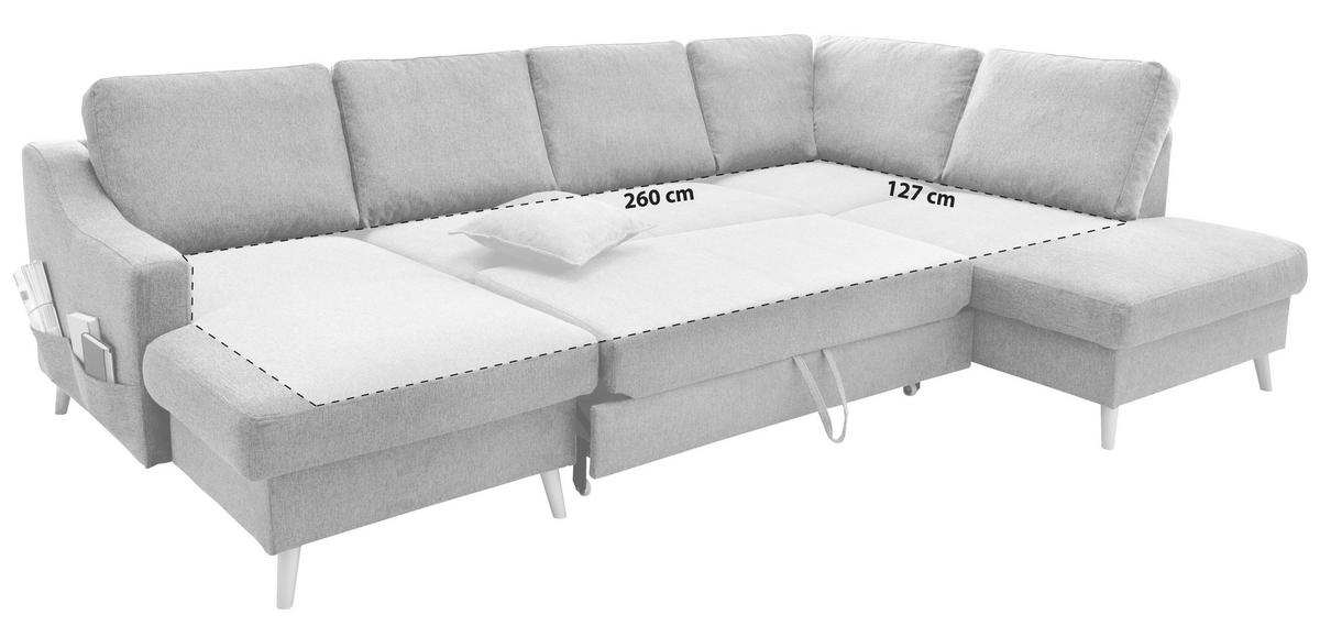 Wohnlandschaft Valentina Rosa Struktur - Rosa/Naturfarben, KONVENTIONELL, Holz/Textil (150/301/200cm) - P & B