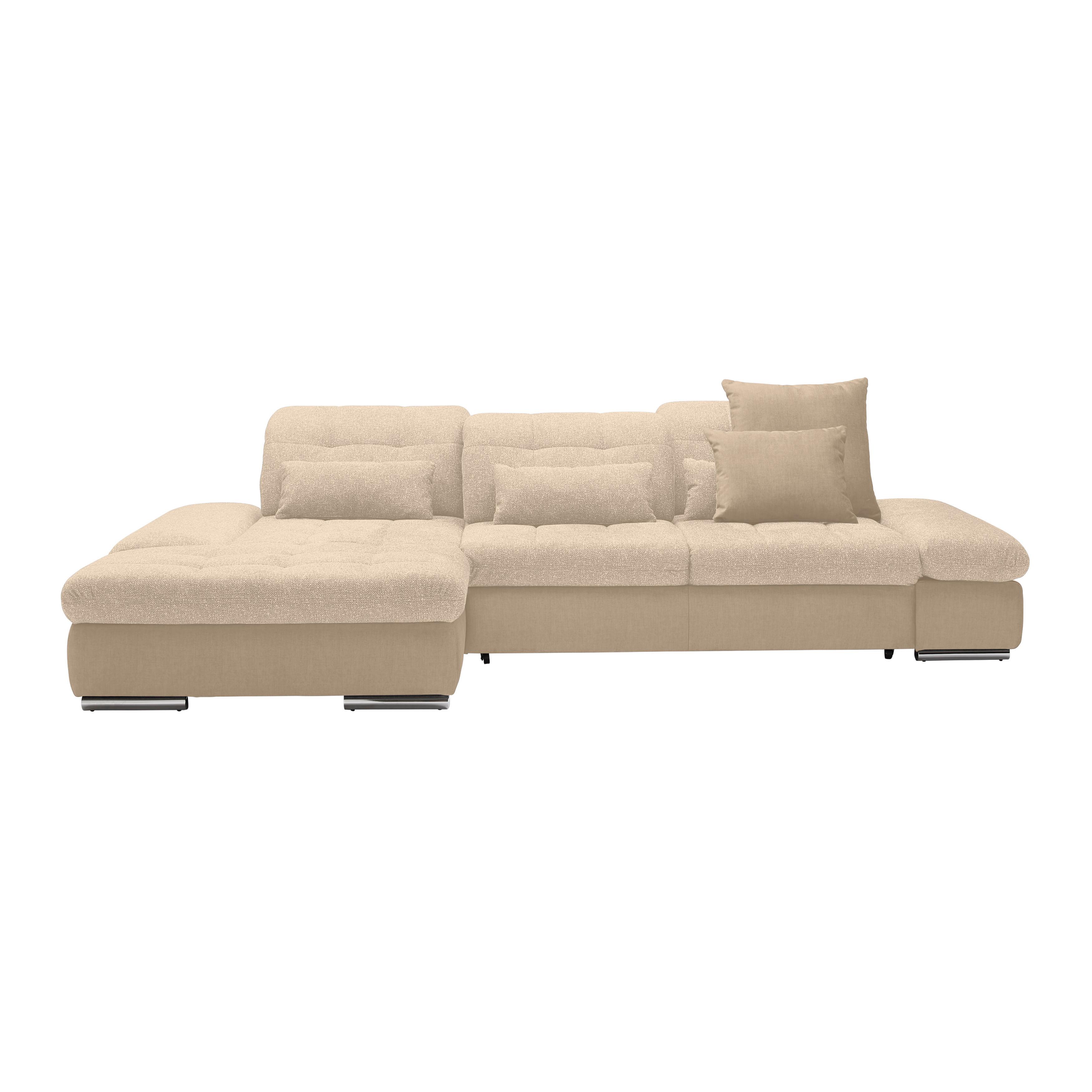 Wohnlandschaft Sanfino Beige - Chromfarben/Beige, KONVENTIONELL, Holz/Textil (199/79-96/305cm) - Premium Living
