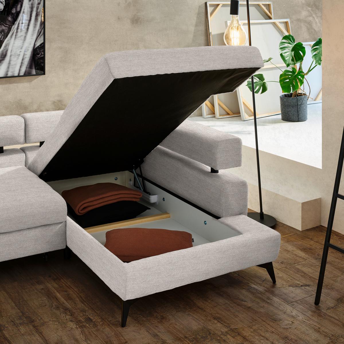 Kutna Garnitura Rosalie - bež/crna, Konvencionalno, tekstil/metal (265/184cm) - Modern Living