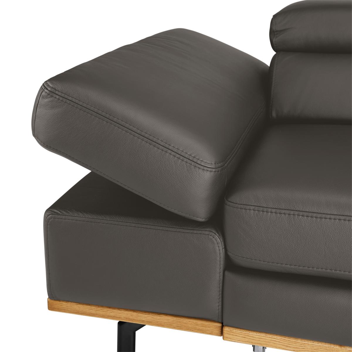 Wohnlandschaft Carmen rechts Graublau - Graublau/Schwarz, MODERN, Leder/Holz (292/72/226cm) - Premium Living