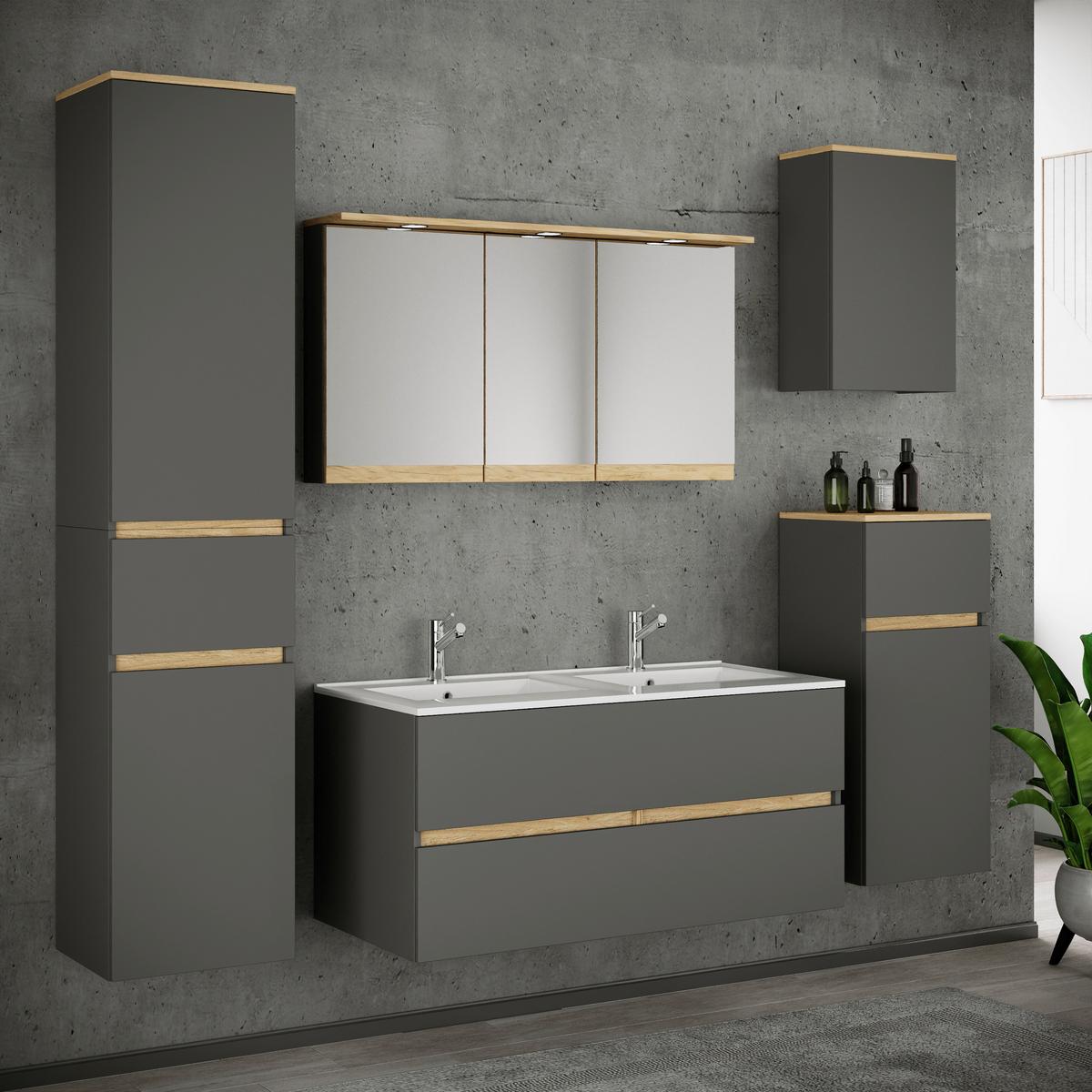 Fürdőszobabútor Cosila - méztölgy színű/antracit, Trend, faalapú anyag/kerámia (192cm) - MID.YOU