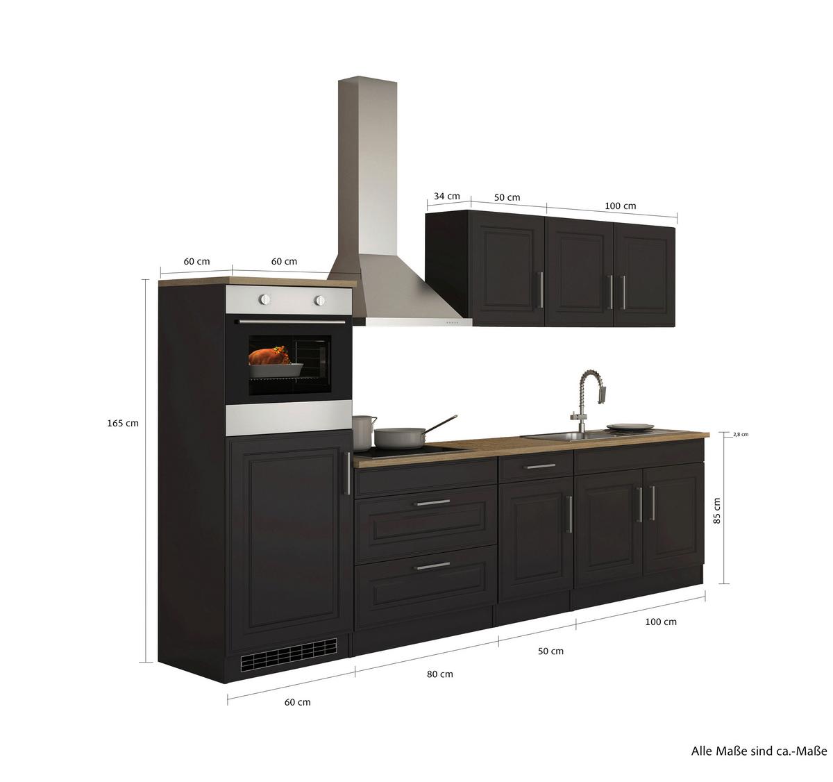 Küchenblock Rom m. Geräten Graphitfarben/Eichefarben - Graphitfarben/Alufarben, MODERN, Holzwerkstoff/Metall (290cm) - Held