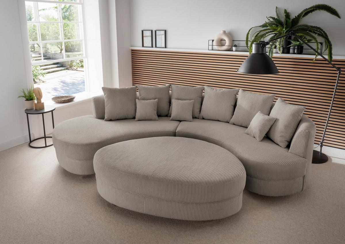 Wohnlandschaft Limoncello grau-braun Cord - Graubraun/Schwarz, Design, Kunststoff/Textil (160/300cm) - Livetastic