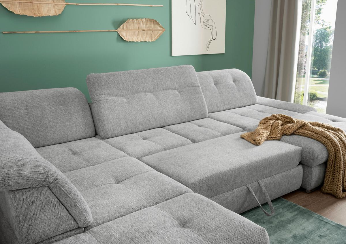 Wohnlandschaft Dalida Silberfarben Chenille - Chromfarben/Silberfarben, Design, Textil/Metall (254/376/195cm) - Livetastic
