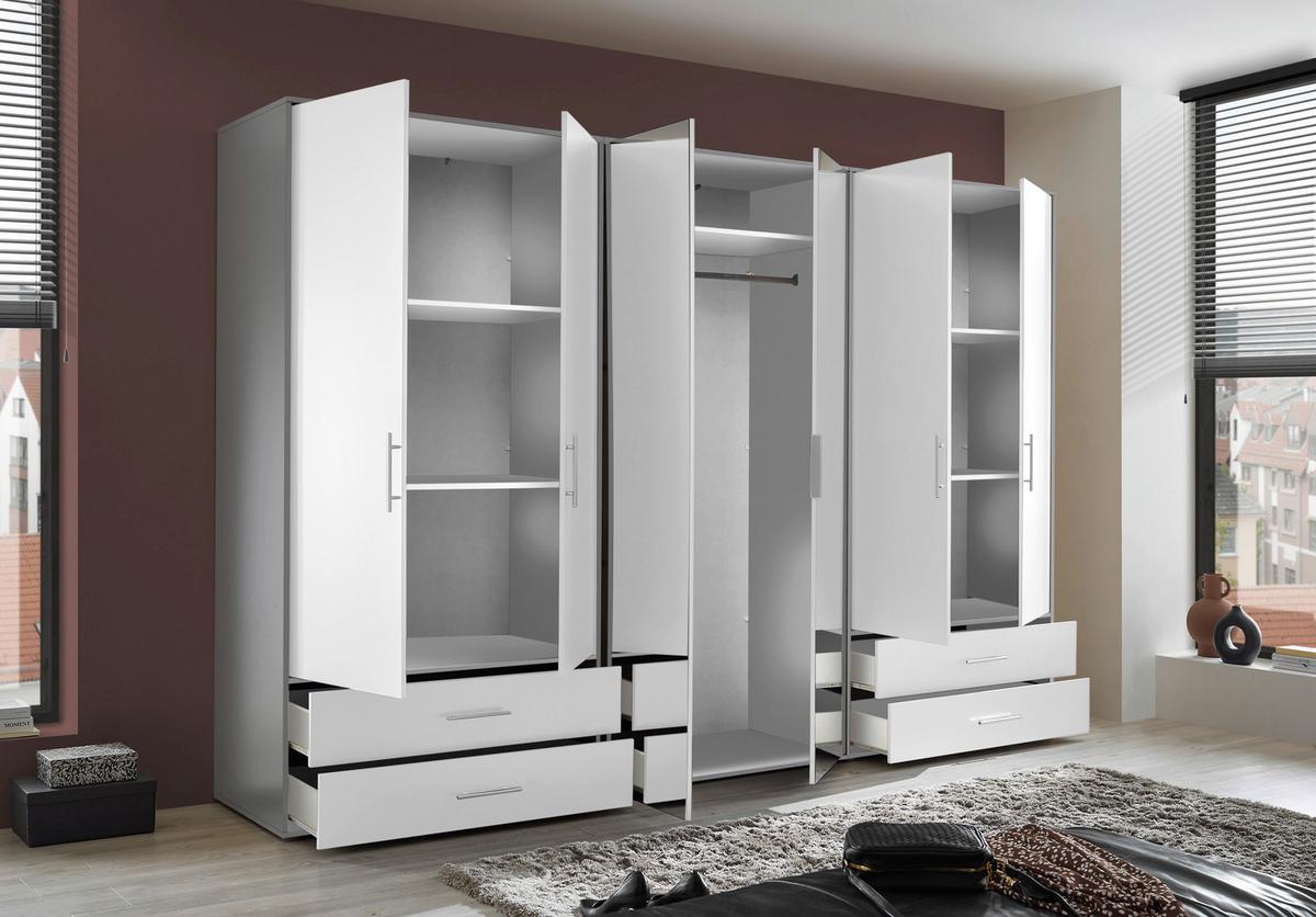 Dulap cu uși clasice Velas - alb/gri închis, Konventionell, sticlă/material pe bază de lemn (305/207/58cm) - Modern Living