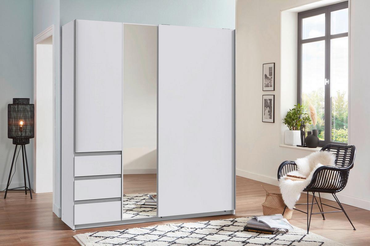 Dulap cu uși culisante ADRIA - argintiu/alb, Konventionell, sticlă/material pe bază de lemn (168/198/63cm) - Modern Living